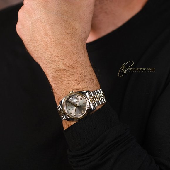 Rolex Datejust 36mm 18K /Steel Factory Silver Diamond Dial Mens